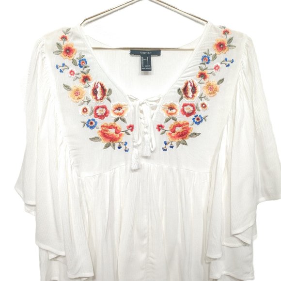 Forever 21 Floral Embroidered Peasant Top - Size Small - Picture 5 of 16